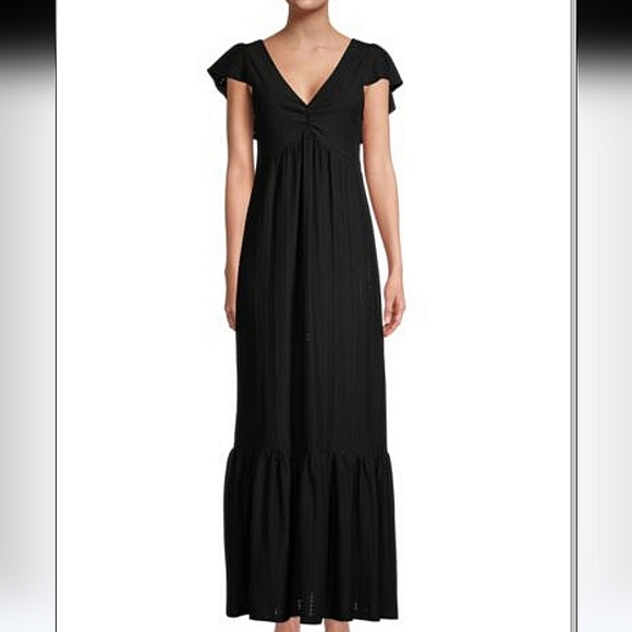 NWT Betsey Johnson dress black eyelet flutter ruffle maxi dress Medium - Picture 2 of 10